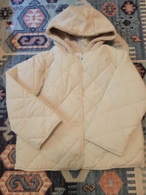 Zara Kids Quilted Hooded Jacket in Cream